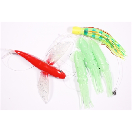 Flying Fish red/silver - Squid luminous - Lure yellow head/skirts 29/57