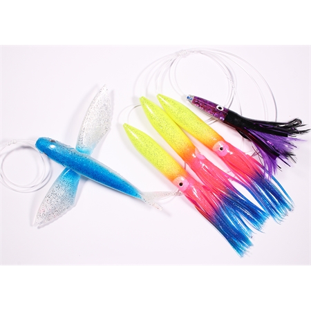 Flying Fish blue/silver- Tube Squid rainbow - Lure purple/black